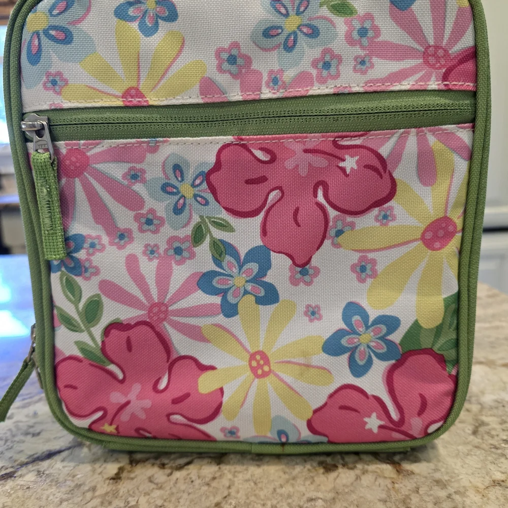 Pottery Barn Kids Floral Lunch Bag with Green Trim